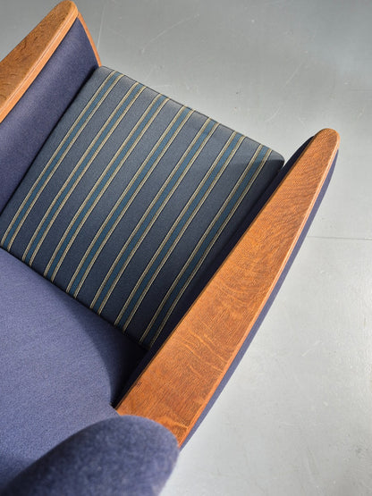 Vintage Danish Lounge Wing Chair Oak Frame Blue Wool 1970s  Retro MCM EB12771