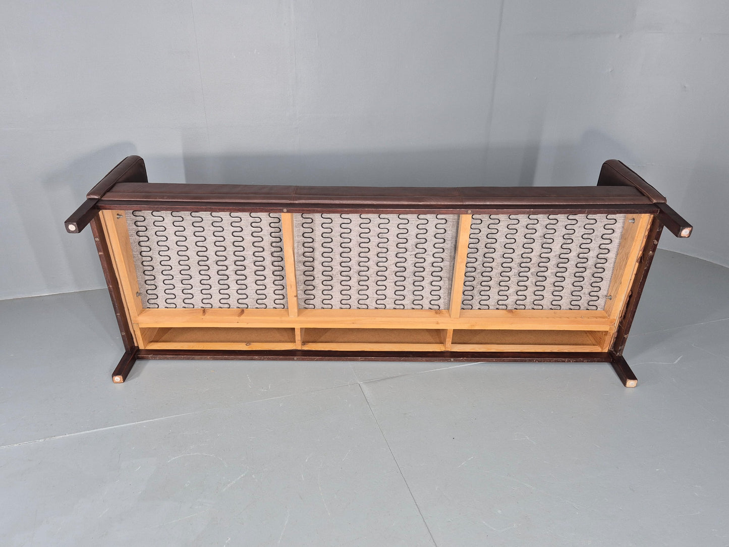 Vintage 3 Seater Sofa Danish Brown Leather Mid Century 1970s Retro EB10069