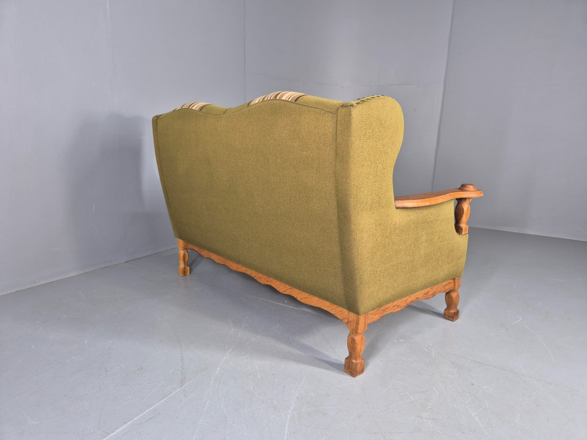 Vintage 2 Seater Sofa Danish Design Kjaernulf Style Green Wool Oak Frame EB12688