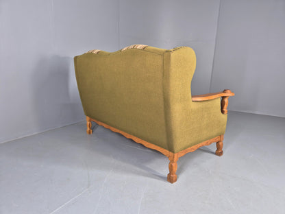 Vintage 2 Seater Sofa Danish Design Kjaernulf Style Green Wool Oak Frame EB12688