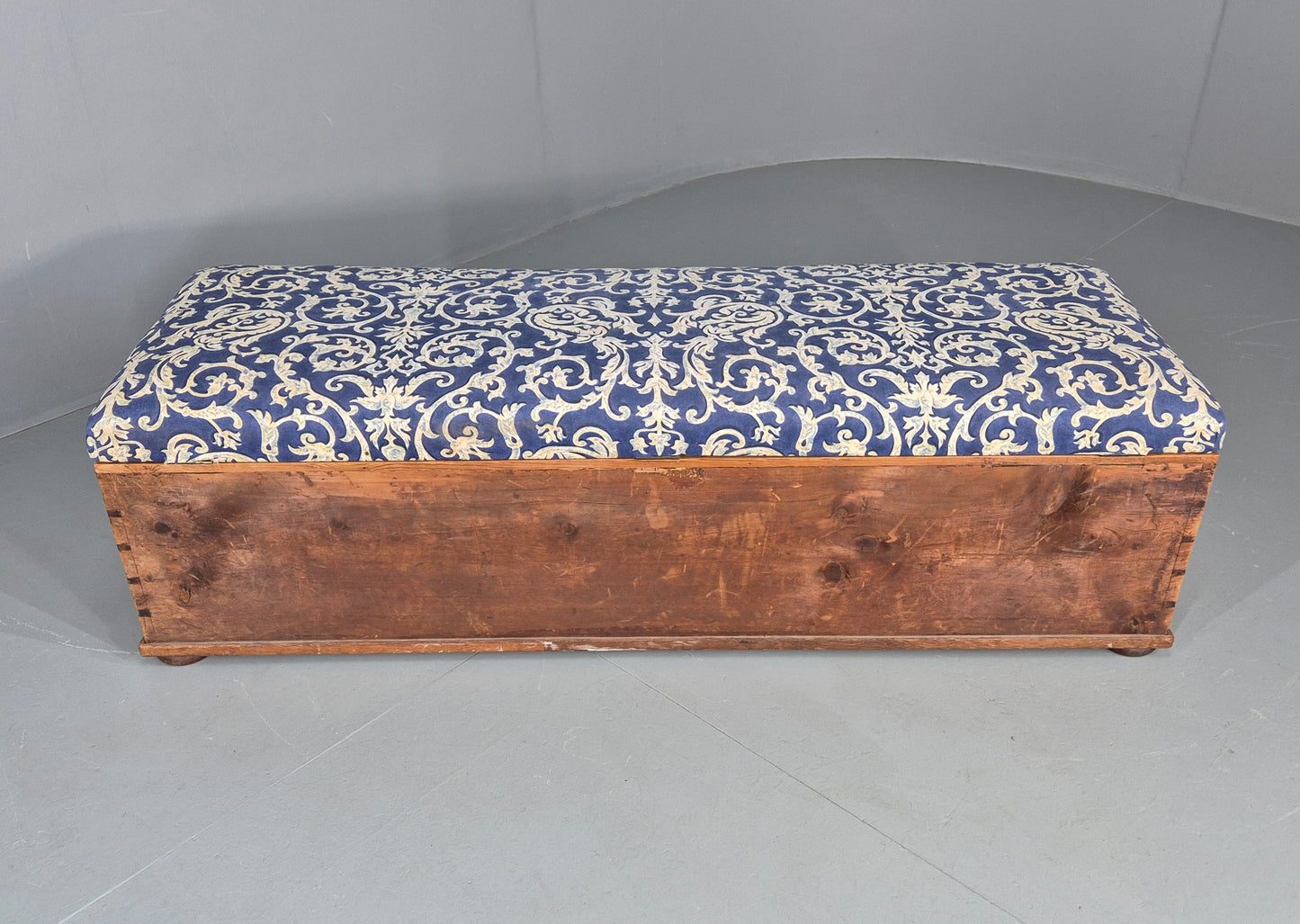 Antique Upholstered Ottoman Striped Pine and Cotton Print Window Seat EB11830