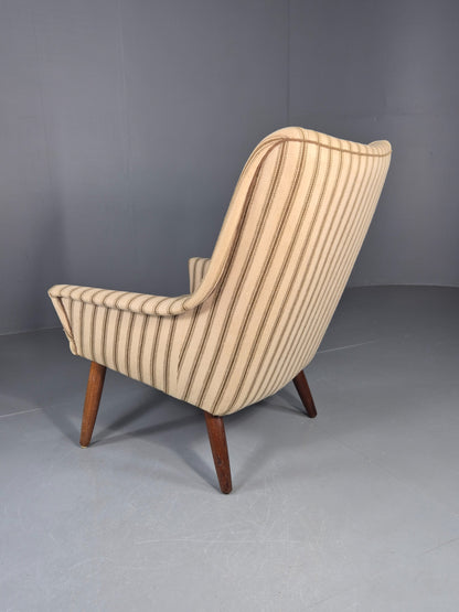 Vintage Mid Century Lounge Chair Danish Design 1960s Cream Wool Stripe EB12095