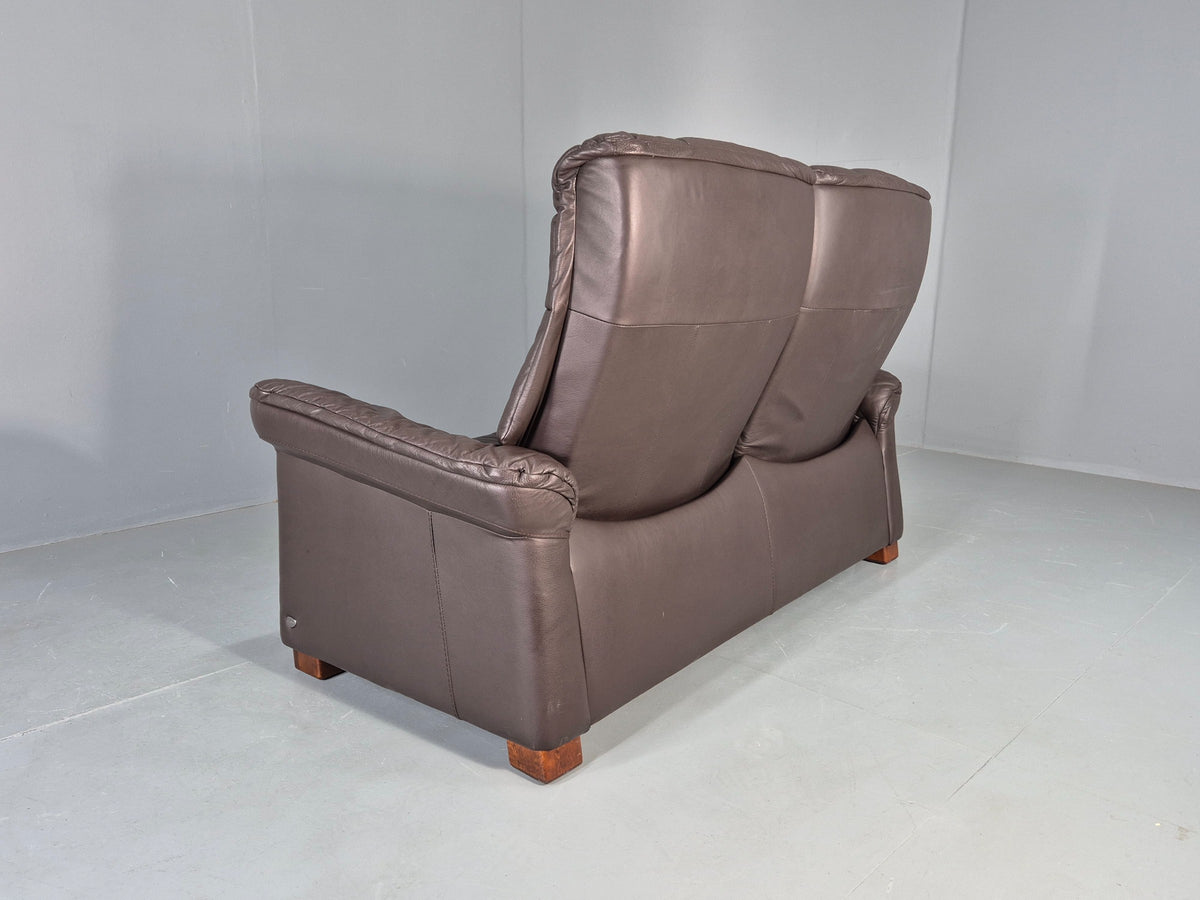 Vintage Stressless 2 Seat Sofa Brown Leather Buckingham Range 1990s  Eb13055