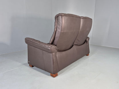 Vintage Stressless 2 Seat Sofa Brown Leather Buckingham Range 1990s  Eb13055