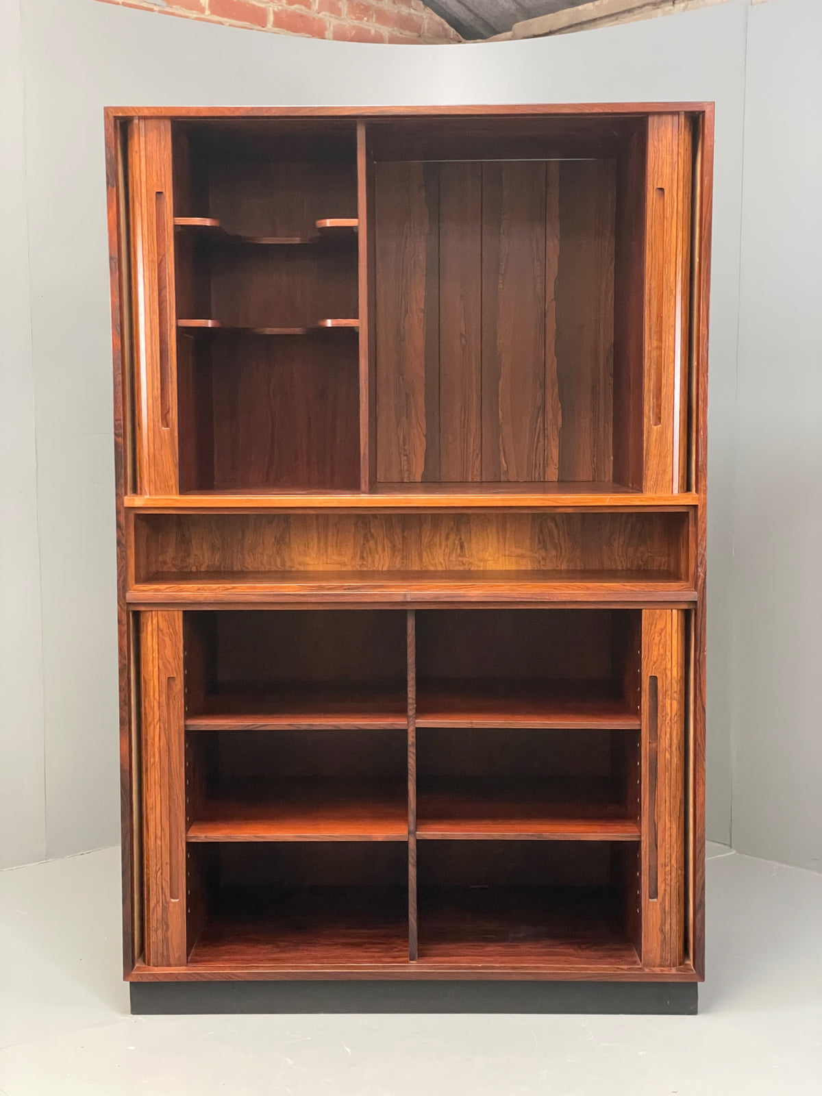 Vintage Danish Wall Unit Mid Century 1960s Tambour Shelving Cabinet Retro 13102