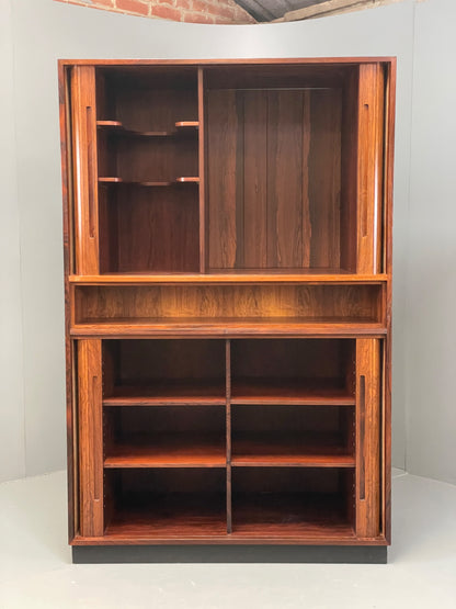 Vintage Danish Wall Unit Mid Century 1960s Tambour Shelving Cabinet Retro 13102