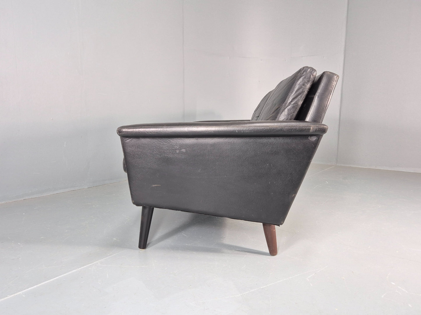 Mid Century 3 Seater Sofa Danish 1960s Black Leather Retro Modern Design EB11355