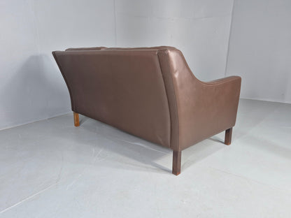 Vintage Mid Century 2 Seater Sofa Brown Leather Danish 1970s Retro MCM EB12468