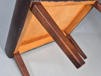 Vintage Mid Century Footstool Danish 1960s Retro Brown Leather EB12225