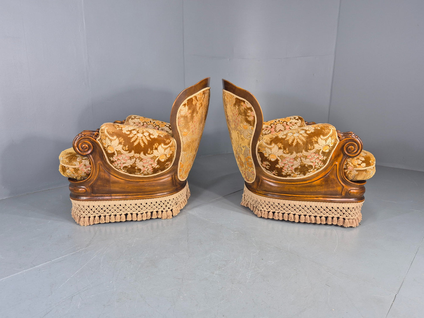 2 Vintage 1970s Danish Lounge Chairs Kitsch Over The Top Retro Gold  EB12723