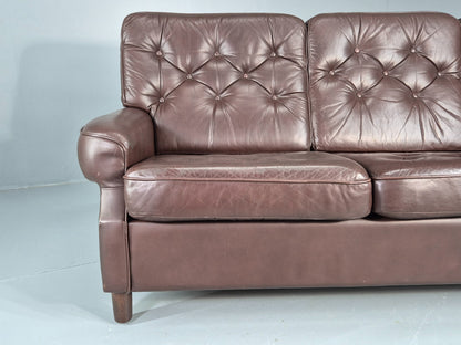Vintage 3 Seater Leather Sofa Danish 1970s Brown Leather Retro MCM EB12411