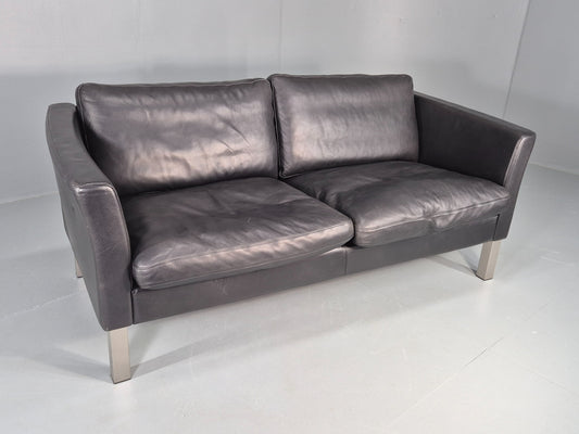 Vintage Stouby 2 Seater Sofa Black Leather 2000s Retro MCM  Quality EB12435