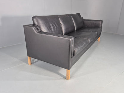 Vintage Danish 3 Seat Sofa Black Leather Mogensen Style 1980s Retro MCM EB12445