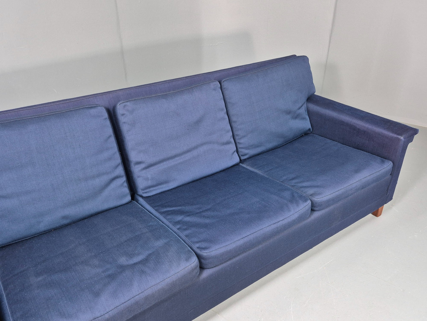 Vintage 3 Seater Sofa Mid Century Danish Dark Blue Wool Retro 1960s  EB12230