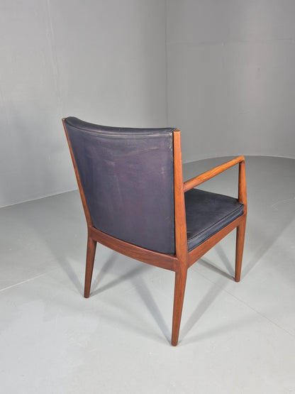 Vintage Mid Century Teak Armchair Blue Leather 1960s Retro EB11908