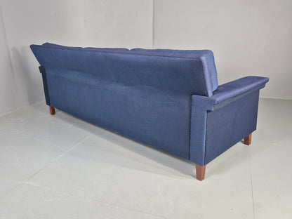 Vintage 3 Seater Sofa Mid Century Danish Dark Blue Wool Retro 1960s  EB12230