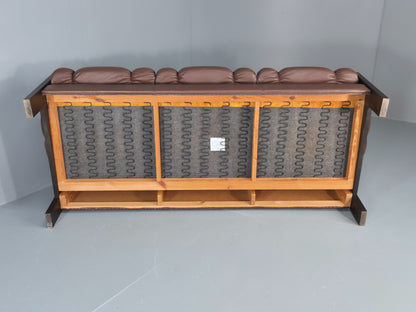 Vintage 3 Seater Sofa Danish Brown Leather 1970s Retro Mid Century EB12449