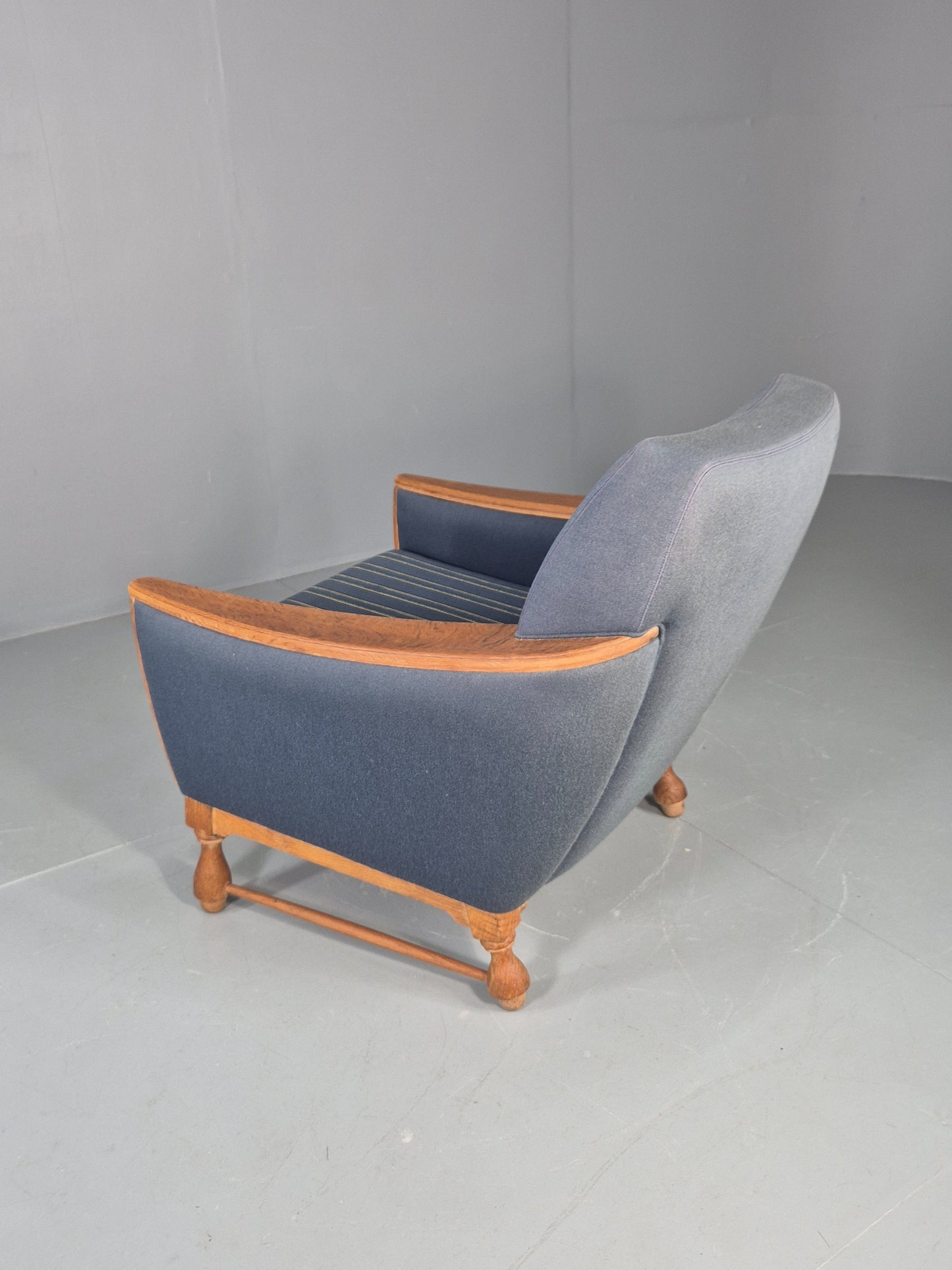Vintage Danish Lounge Chair Oak Frame Blue Wool 1970s  Retro MCM EB12764