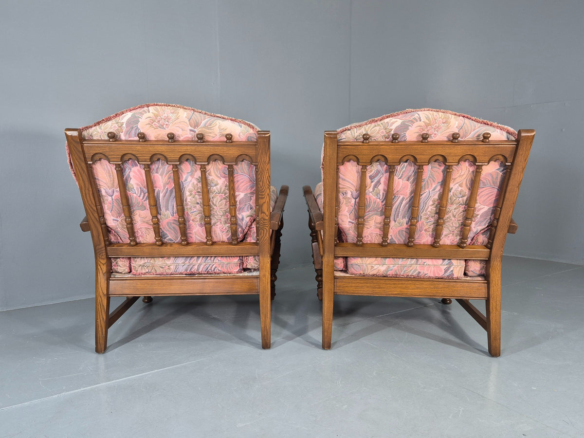 2 Vintage Ercol Lounge Chair Cloisters Range Pink Hued 1990s Cotton EB12917