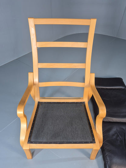Vintage Danish Lounge Chair Leather and Bentwood 1980s Retro MCM EB13079