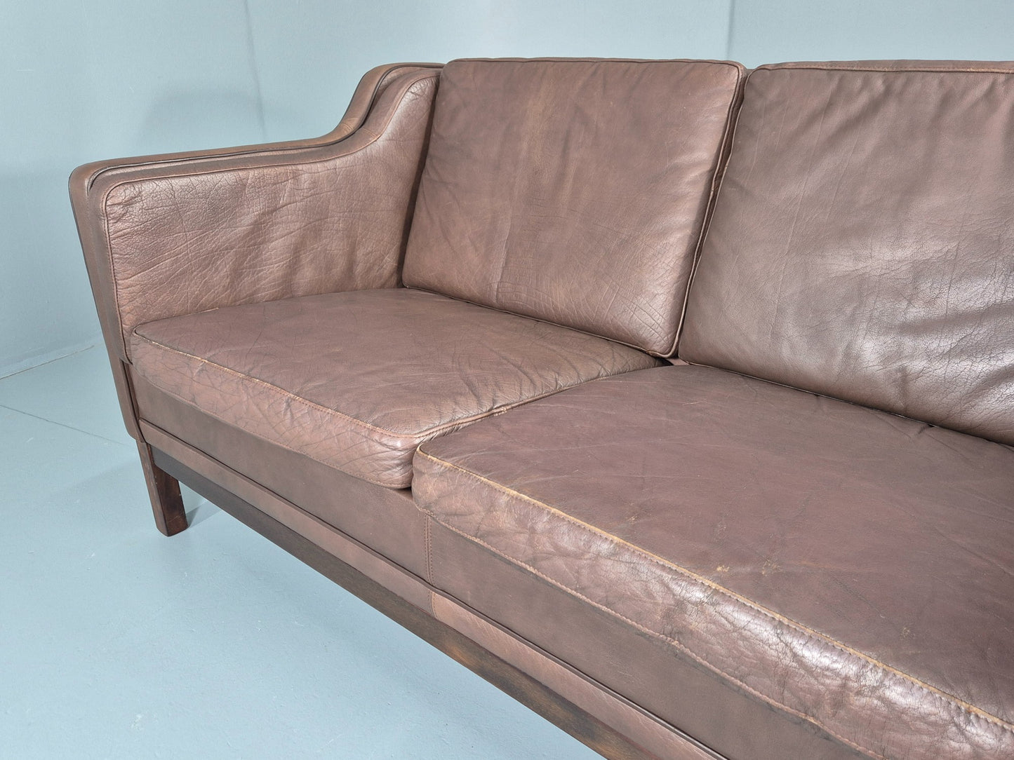 Vintage 2 Seater Sofa Mogens Hansen Brown Leather 80s Retro Mid Century EB12384