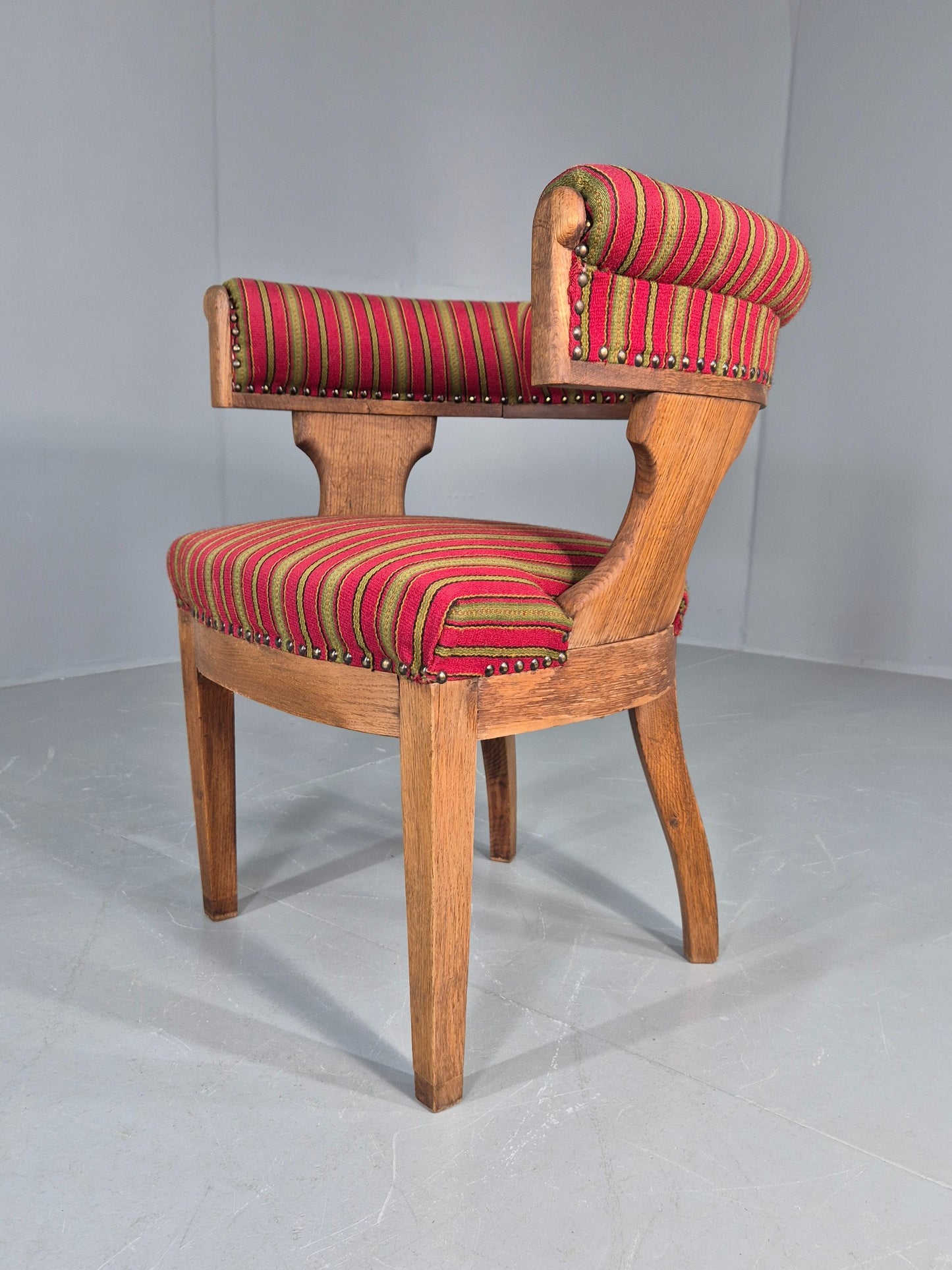 Antique Danish Library Chair Oak Frame Wool Upholstery 19th Century EB12772