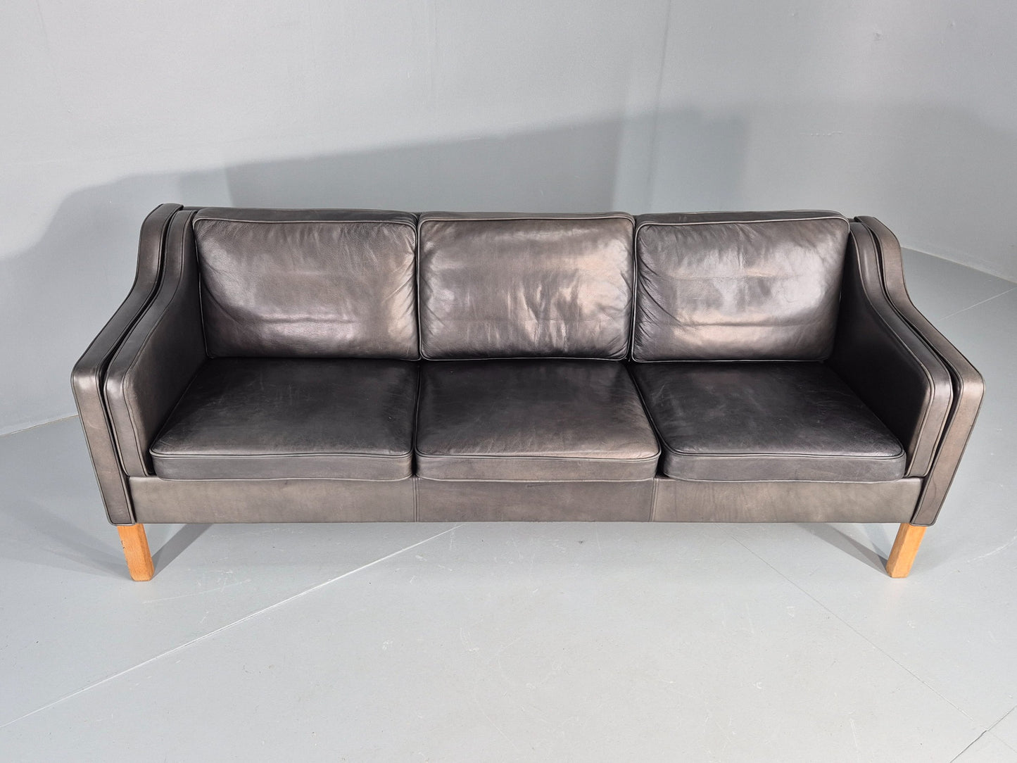 Vintage 3 Seat Sofa Danish 1970s Retro Black Leather Mid Century Modern EB12425