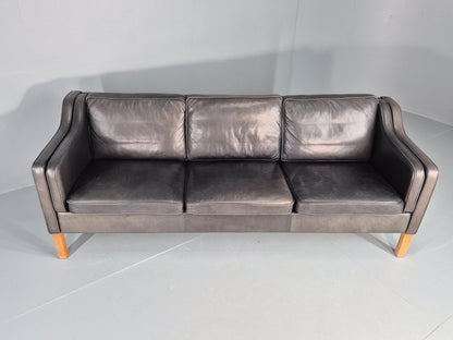 Vintage 3 Seat Sofa Danish 1970s Retro Black Leather Mid Century Modern EB12425