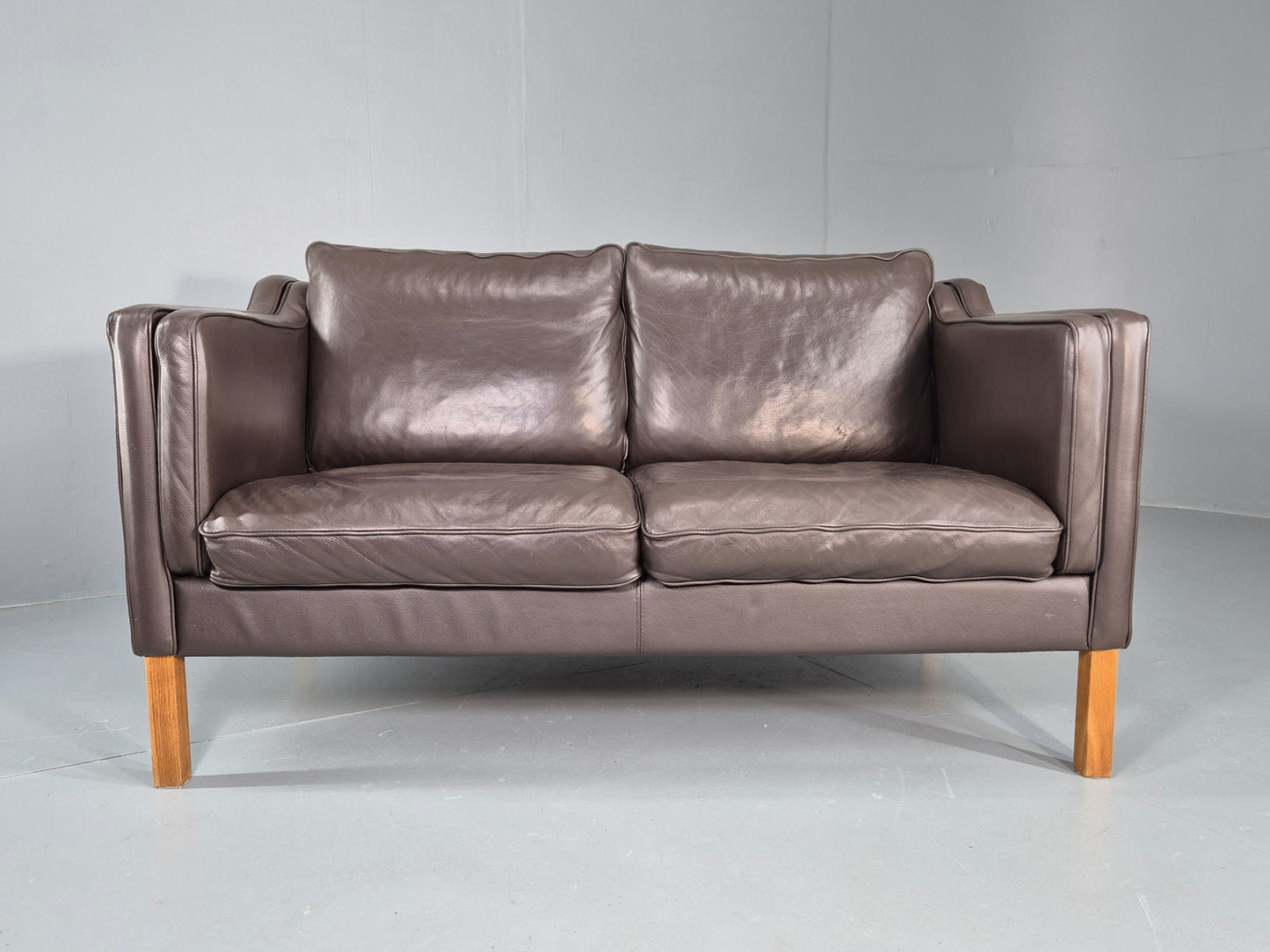 Vintage 2 Seater Sofa Danish Brown Leather 80s Retro MCM Mogensen Style EB12431