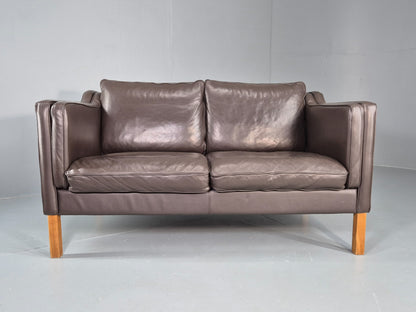 Vintage 2 Seater Sofa Danish Brown Leather 80s Retro MCM Mogensen Style EB12431