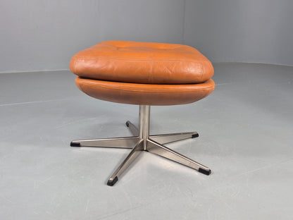Vintage Danish Mid Century Footstool Tan Leather Swivel Base Retro 1960s EB12151
