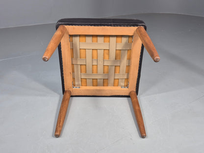 Vintage Mid Century Footstool Danish Black Leather Teak Legs 1960s Retro EB12097