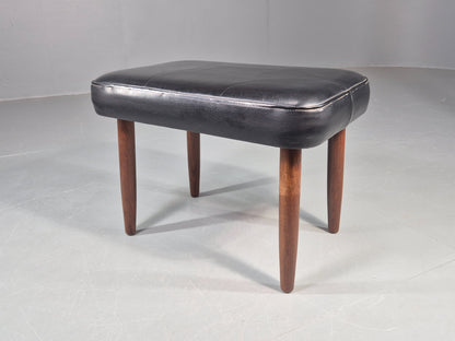 Vintage Danish Mid Century Footstool Black Vinyl Teak Legs Retro 1960s EB12156