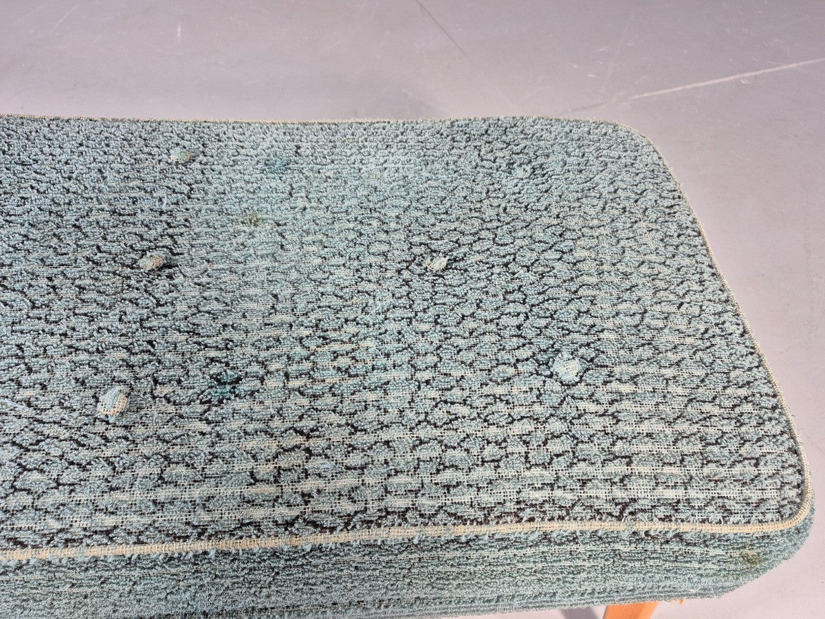 Vintage 1950s Footstool Turquoise Blue Boucle Beech Legs EB12797