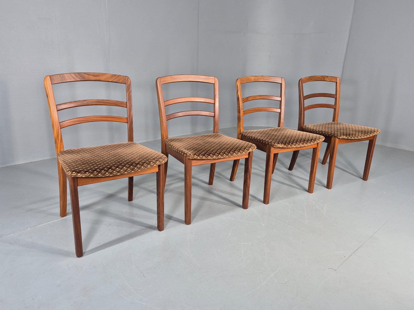 4 Vintage G plan Dining Chairs  Ladder Back Original Seats Teak 1970s EB12174