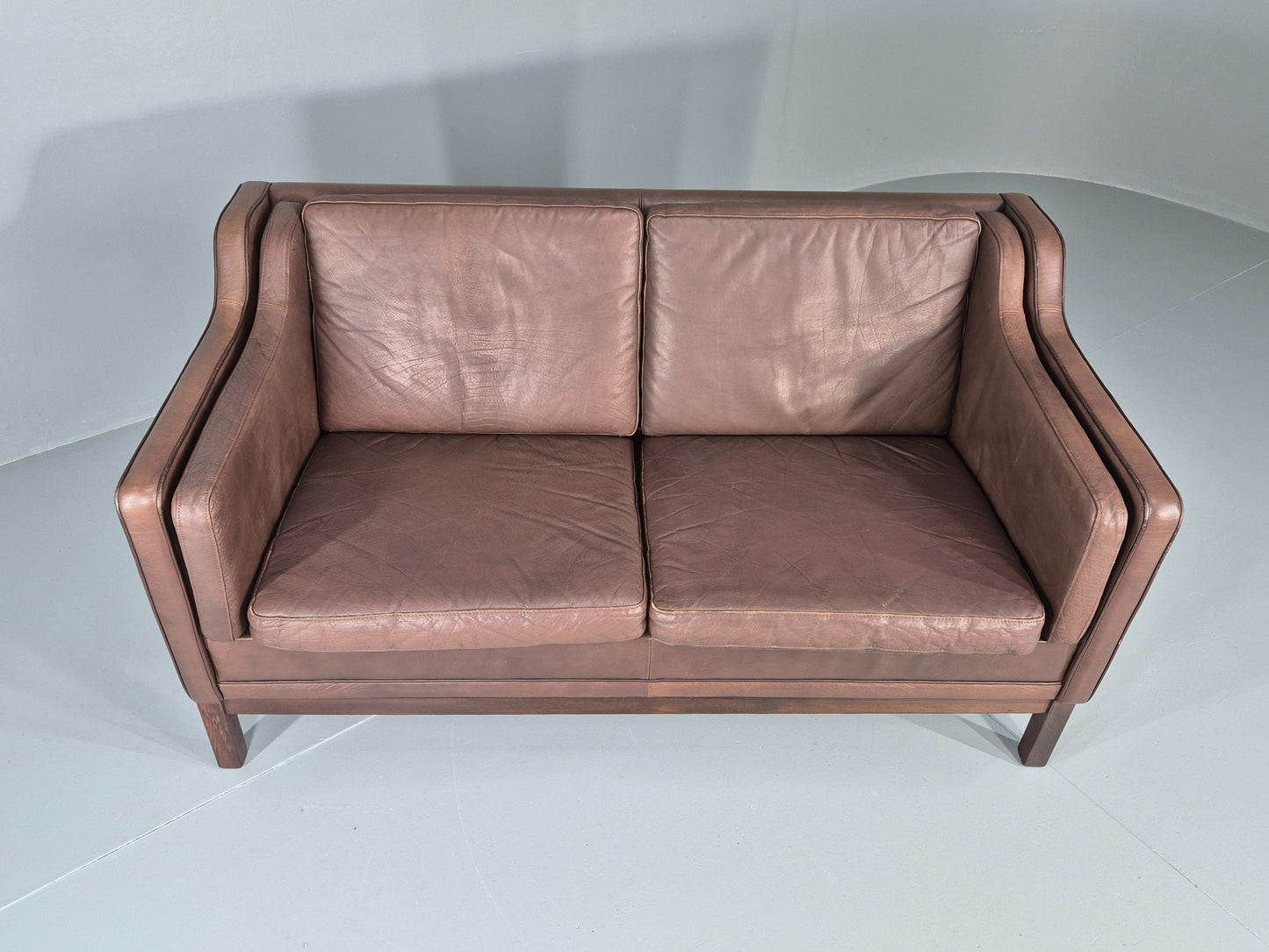 Vintage 2 Seater Sofa Mogens Hansen Brown Leather 80s Retro Mid Century EB12384
