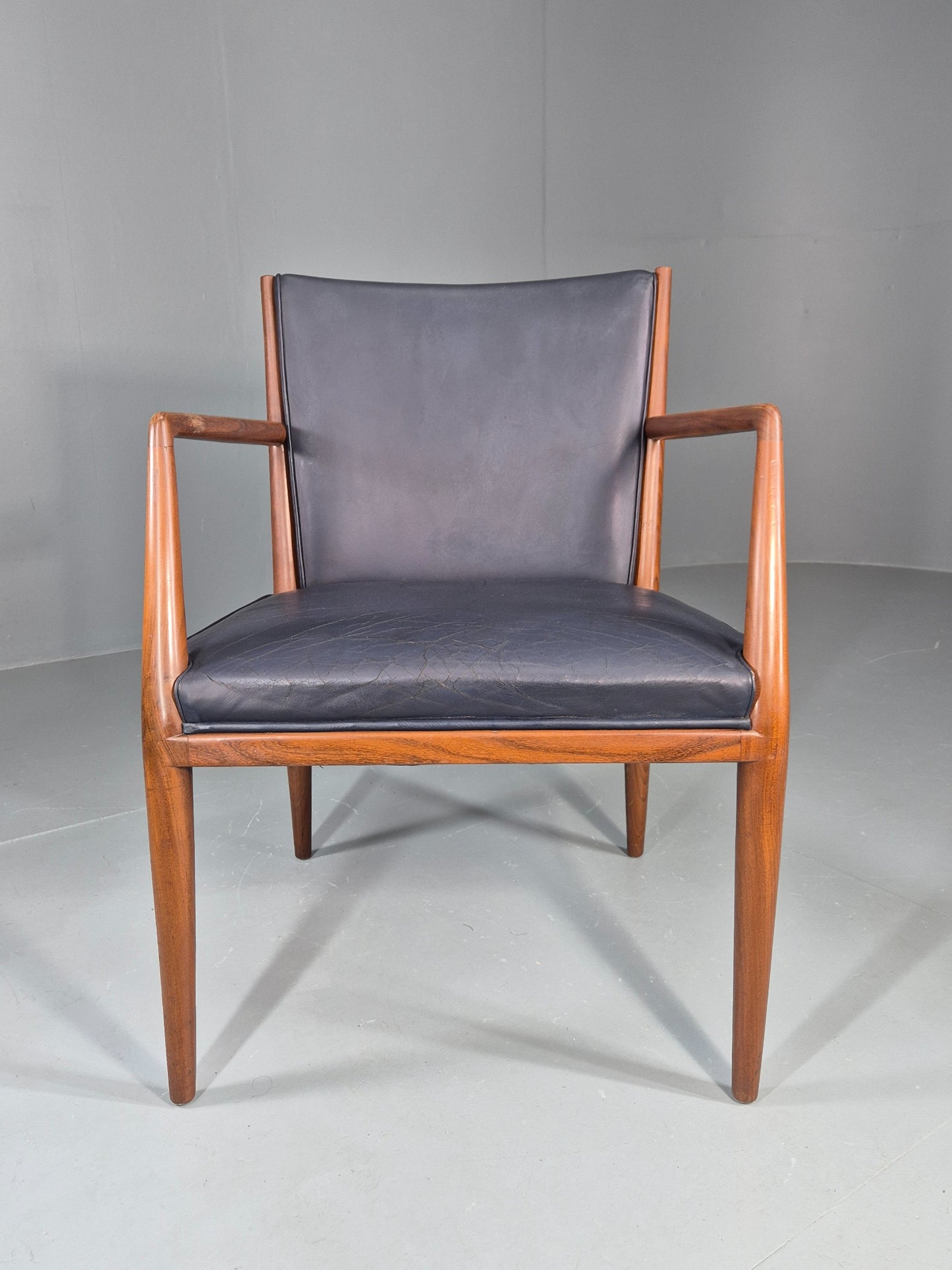 Vintage Mid Century Teak Armchair Blue Leather 1960s Retro EB11910