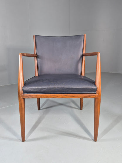 Vintage Mid Century Teak Armchair Blue Leather 1960s Retro EB11910
