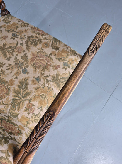 Vintage Baroque Style Armchair Carved Oak Frame 1950s Danish Antique EB12700