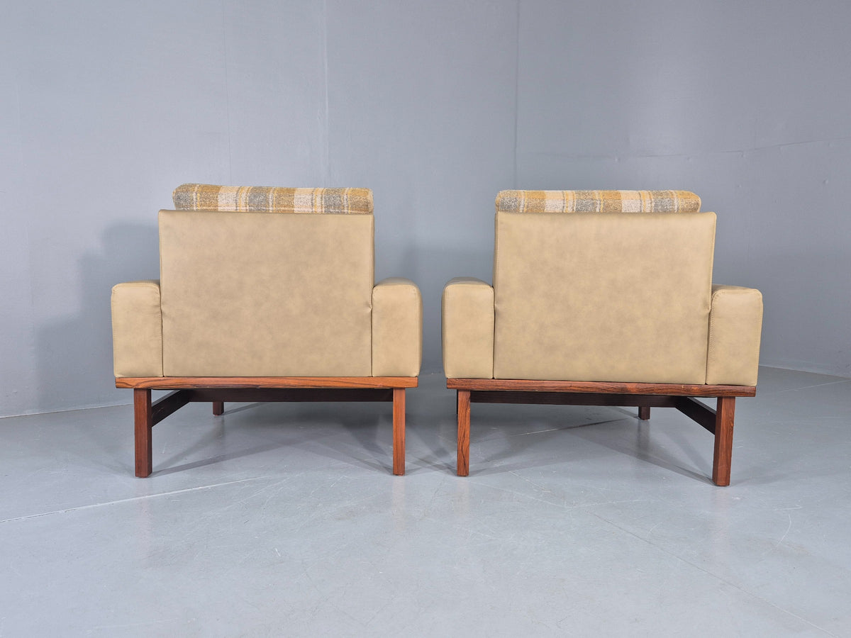 2 Vintage Danish Design Lounge Chairs New Leather and Wool Upholstery 1960s12040