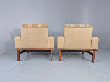 2 Vintage Danish Design Lounge Chairs New Leather and Wool Upholstery 1960s12040
