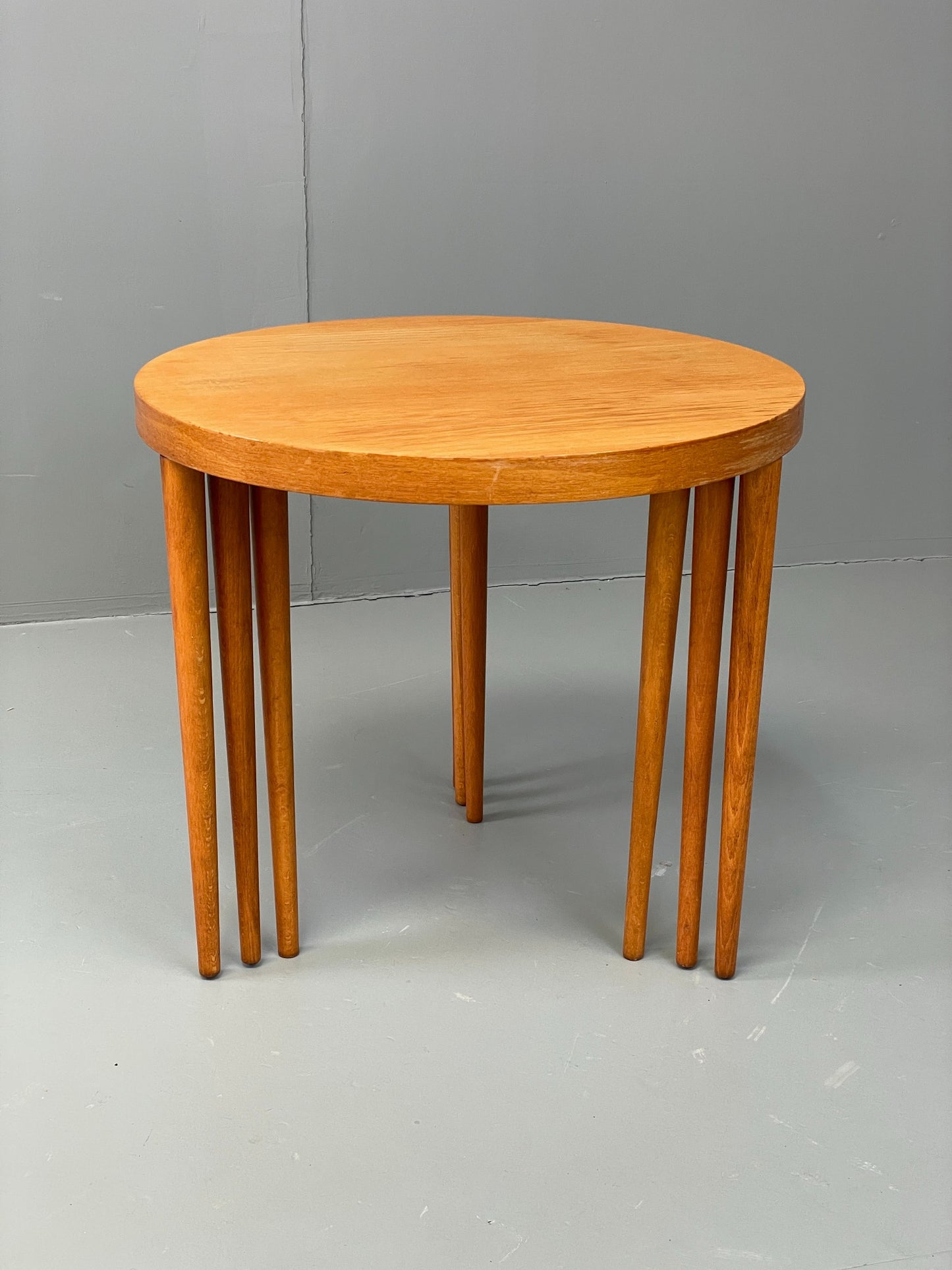 Vintage Circular Nesting Tables Set of Three Retro Mid Century Beech EB12875