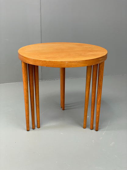 Vintage Circular Nesting Tables Set of Three Retro Mid Century Beech EB12875
