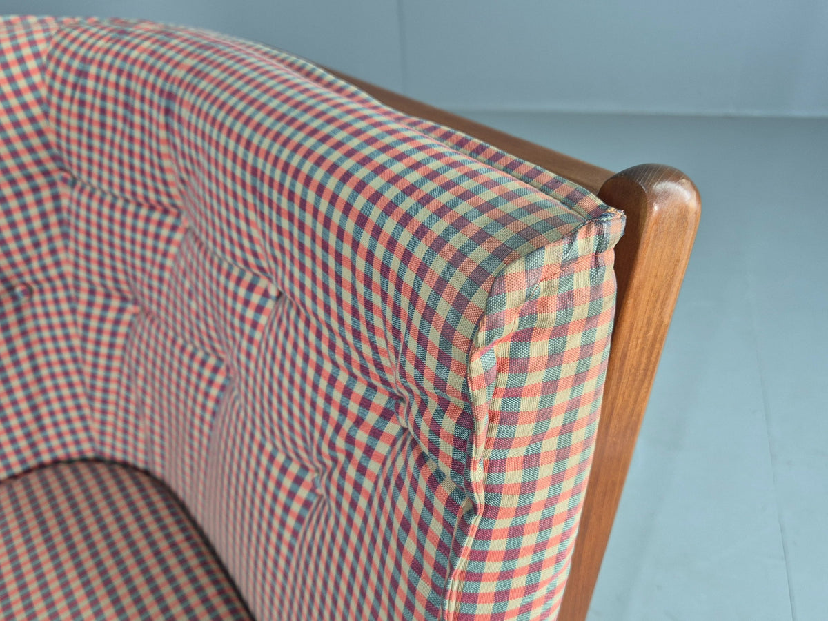Vintage Stouby 2 Seater Sofa Stick Back Frame With Check Cloth Cover MCM EB10349