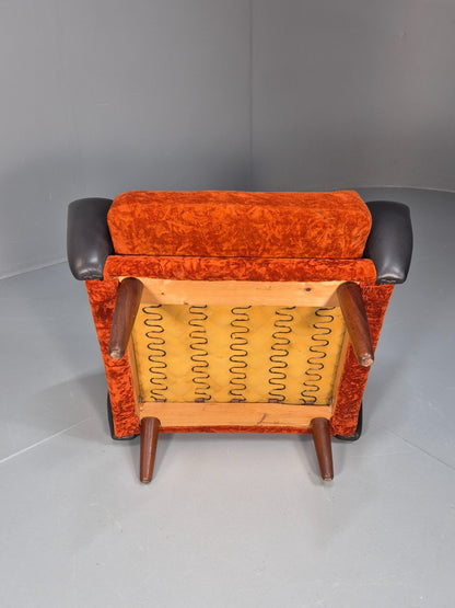 Vintage 1960s Lounge Chair Vinyl Orange Velour 1960s Retro MCM EB10569a MNOR