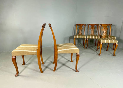 6 Vintage Antique Chippendale Style Danish Dining Chairs Walnut and Oak EB06709