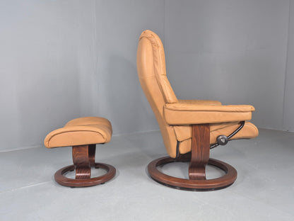 Vintage Ekornes Stressless Chair and Footstool Leather 1990s Retro EB12045