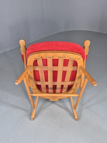Ercol Evergreen Vintage Lounge Chair High Back Red Chenille Retro EB12859