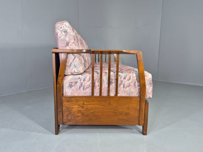 Vintage Danish Two Seat Sofa Bed Beech Frame 1950s Floral Cotton Retro EB12783