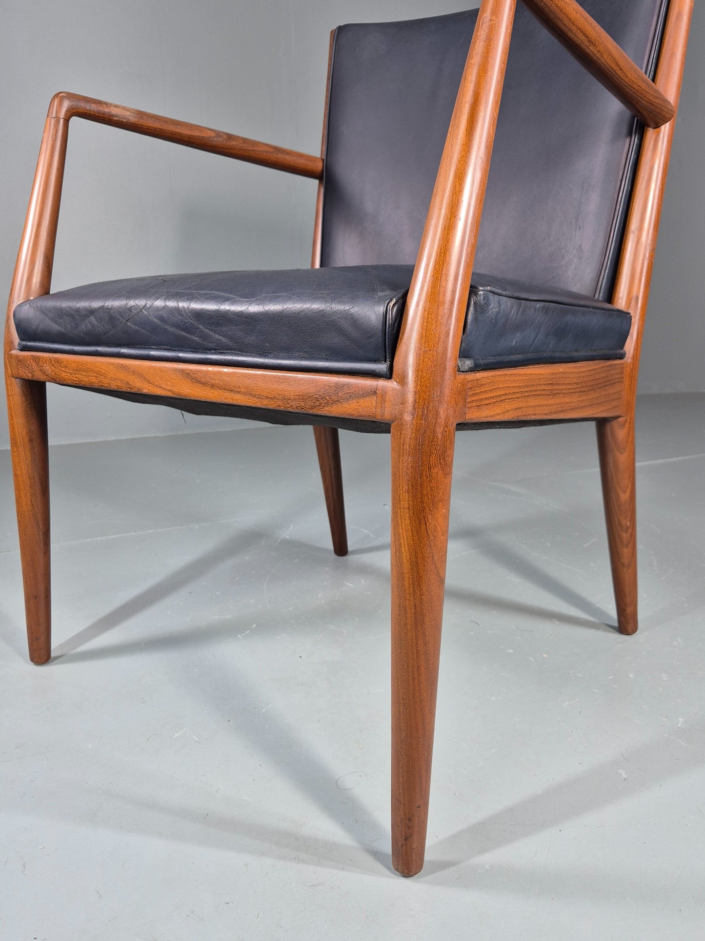 Vintage Mid Century Teak Armchair Blue Leather 1960s Retro EB11910